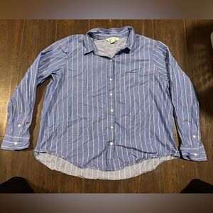 Old Navy Blue and White Striped Women's Button Down Shirt